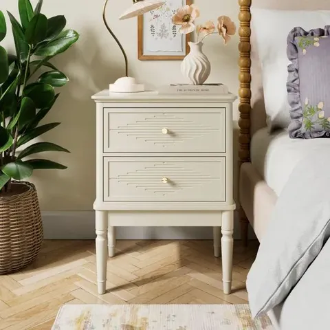 BOXED OTTILIE 2 DRAWER BEDSIDE TABLE - STONE (1 BOX)