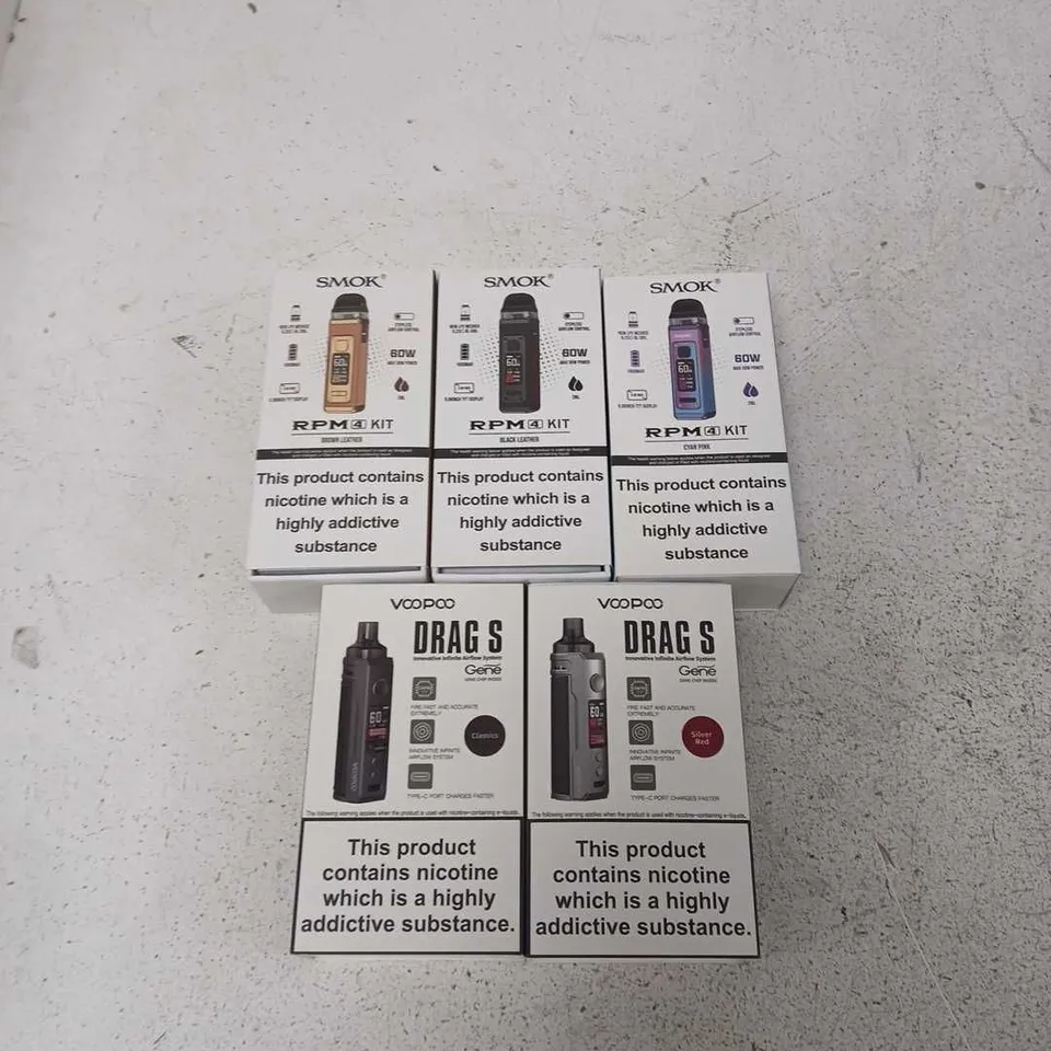 BOX OF APPROXIMATELY 40 ASSORTED E-CIGARETTES AND COMPONENTS TO INCLUDE: SMOK RPM 4 KIT