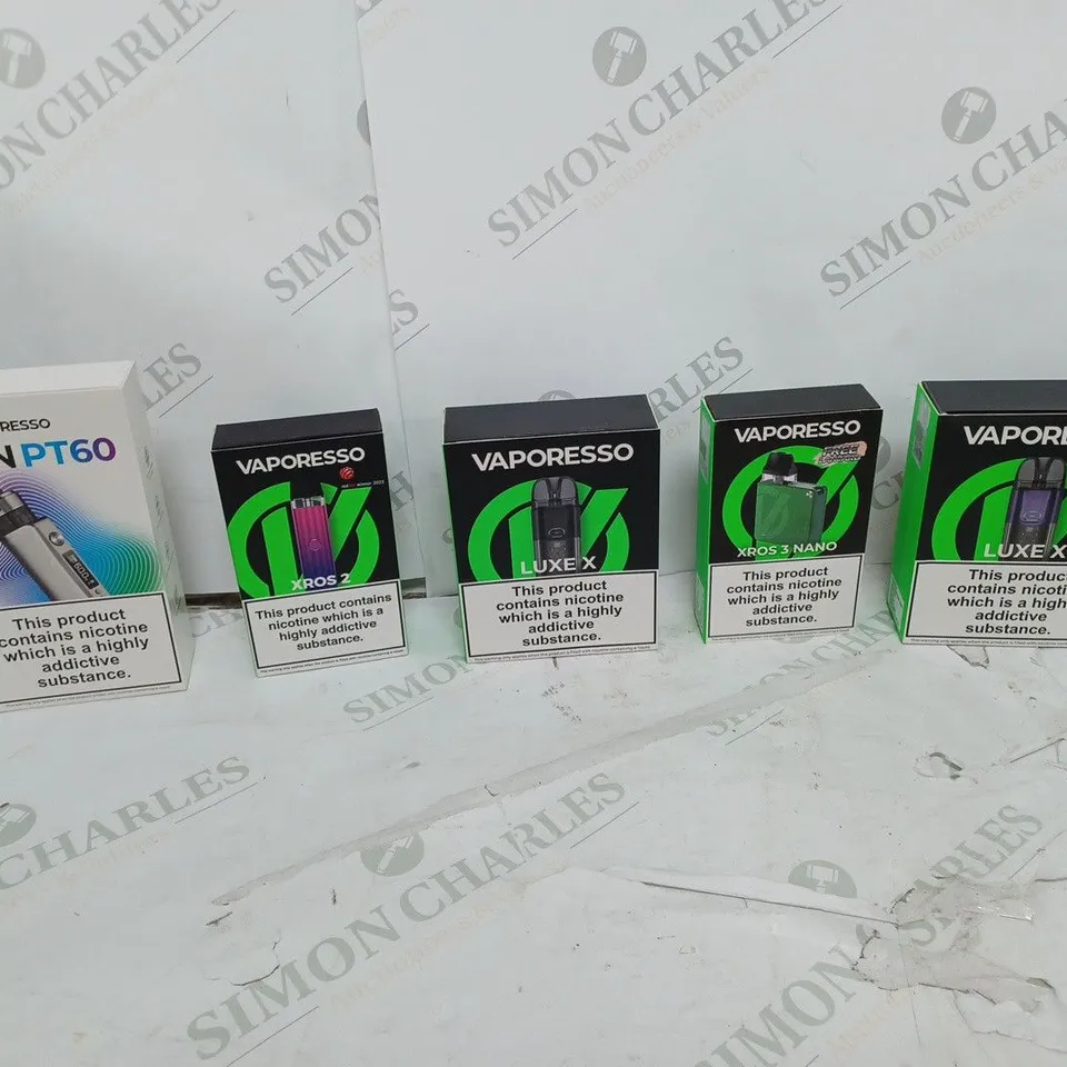 APPROXIMATELY 10 BOXED E-CIGARETTES TO INCLUDE VAPORESSO XROS 2, VAPORESSO GEN PT60, AND VAPORESSO ZROS 3 NANO ETC. 