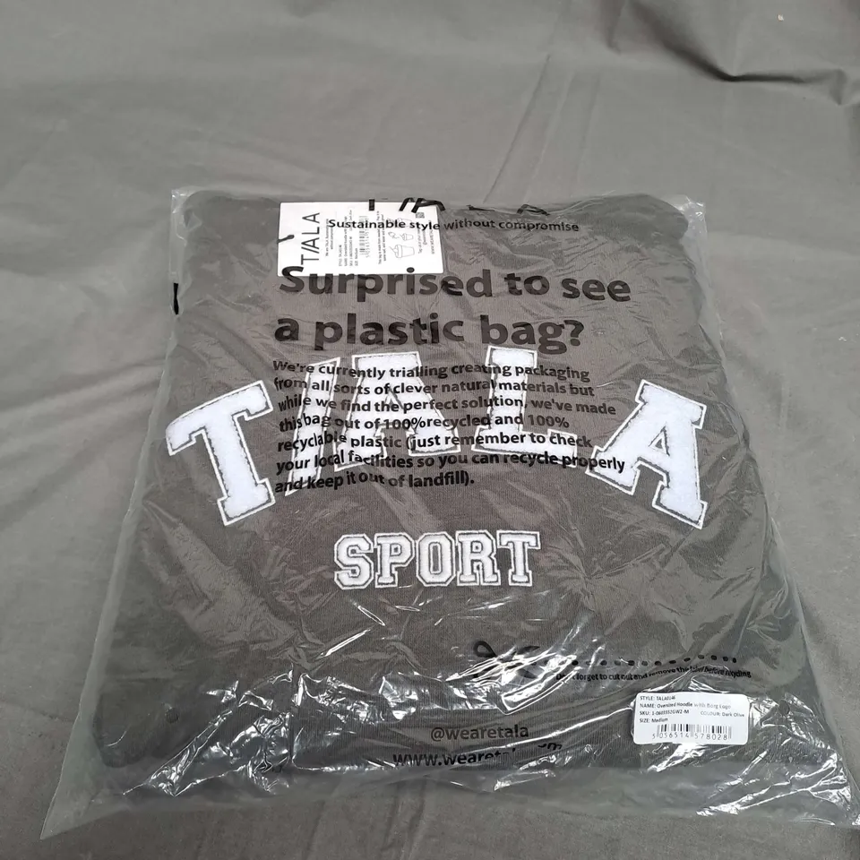 SEALED TIALA OVERSIZED HOODIE WITH BORG LOGO IN DARK OLIVE - MEDIUM