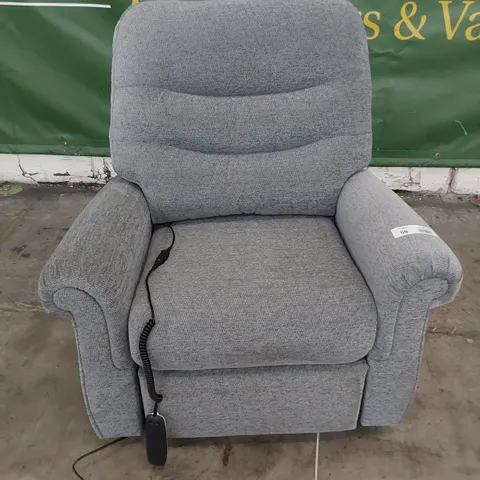 QUALITY BRITISH DESIGNER G PLAN HOLMES DUEL ELEVATE CHAIR HERON MIST FABRIC