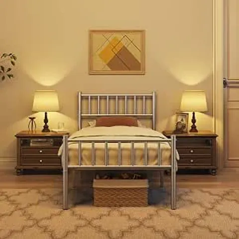 BOXED YAHEETECH 3FT SINGLE SOLID METAL BED FRAME SLIVER UNDERBED STORAGE