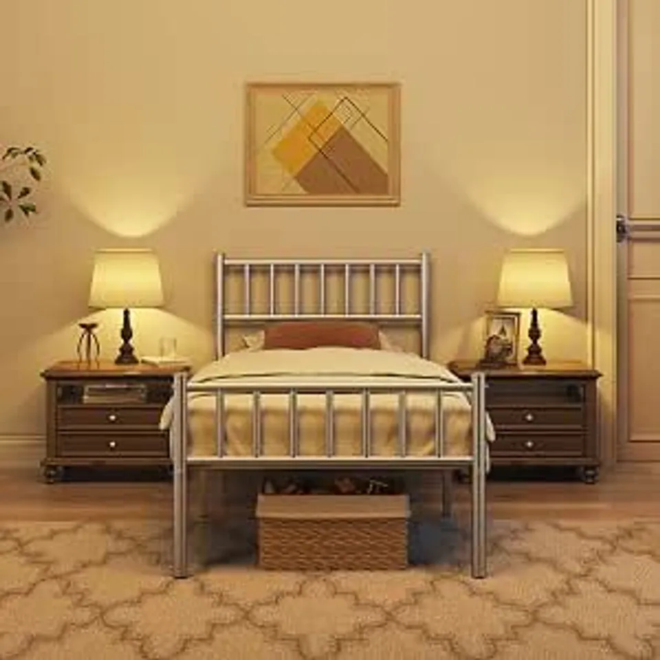 BOXED YAHEETECH 3FT SINGLE SOLID METAL BED FRAME SLIVER UNDERBED STORAGE