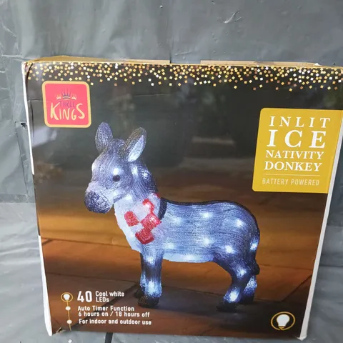 BOXED THREE KINGS INLIT ICE NATIVITY DONKEY