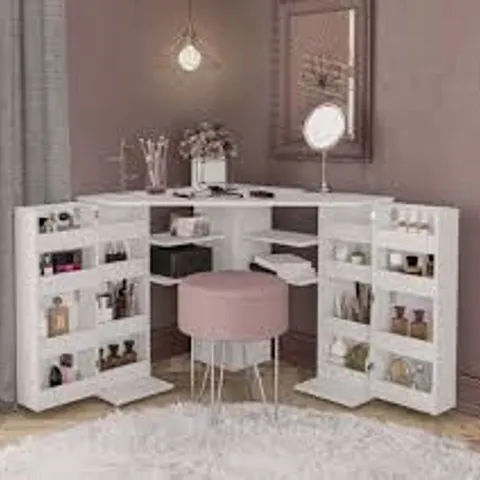 BOXED OLIVIA WHITE CORNER DRESSING TABLE WITH STORAGE (1 BOX)