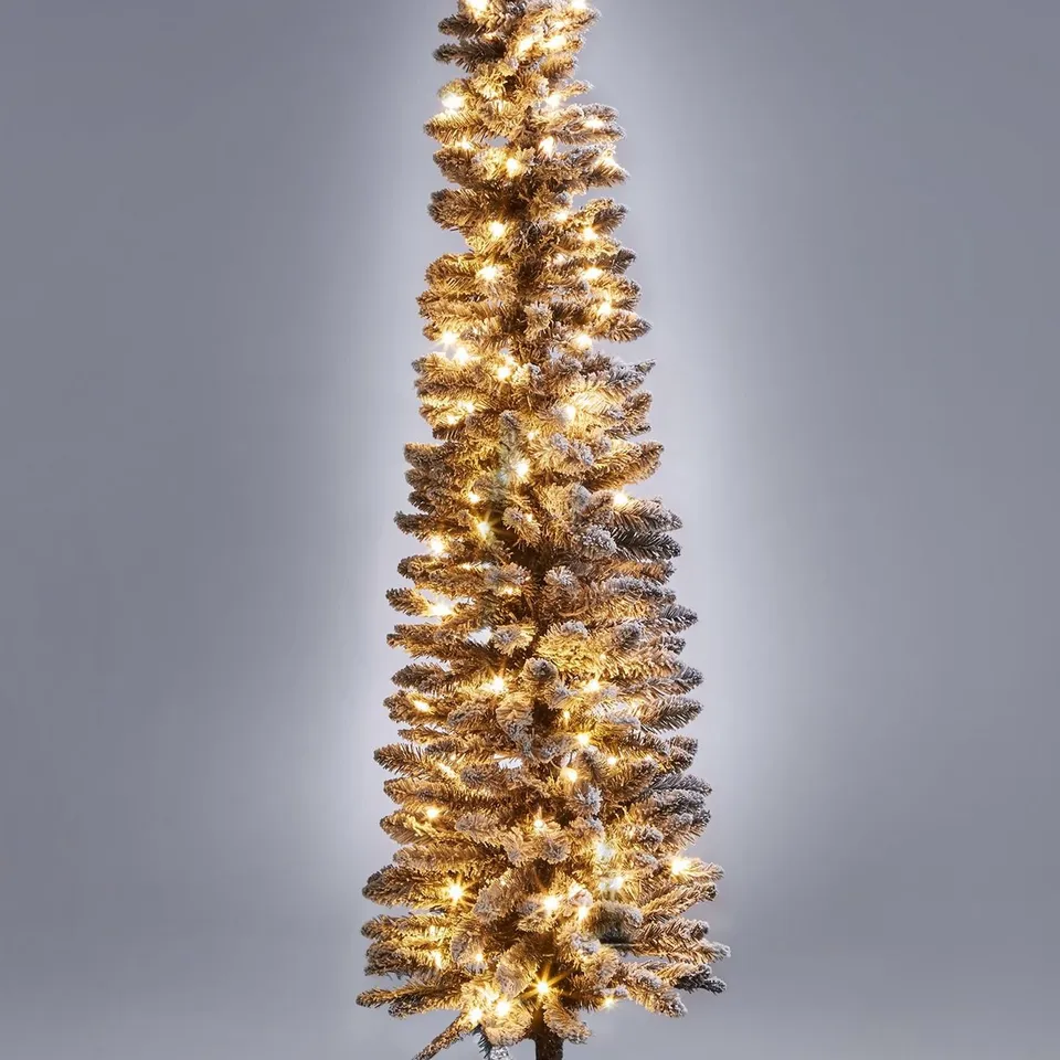 BOXED 6FT PRE LIT FLOCKED PENCIL BLACK CHRISTMAS TREE (1 BOX) RRP £79.99