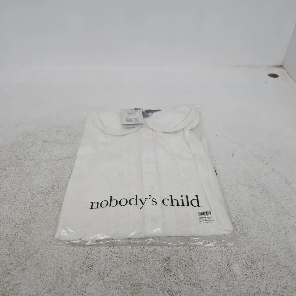 NOBODYS CHILD WHITE LONG SLEEVE THIMBOLINA TRIM DETAIL PETER PAN BLOUSE UK 8