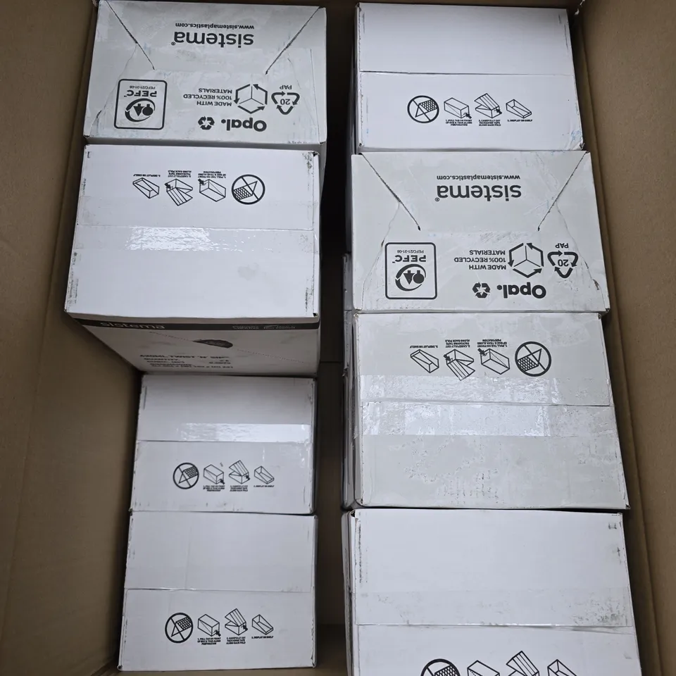 LARGE BOX OF APROX 70 ASSORTED SISTEMA 620 ML TWIST BOTTLES 