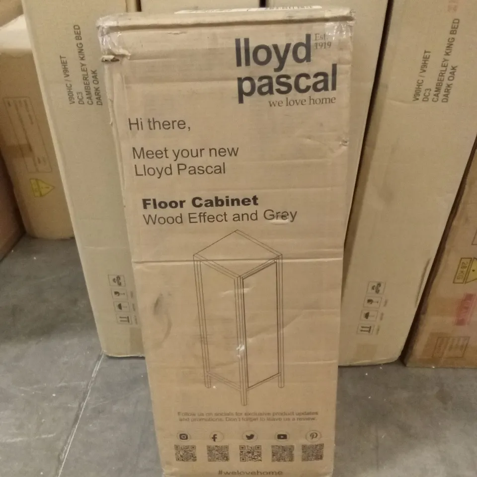 BRAND NEW BOXED LLOYD PASCAL WOOD EFFECT AND GREY FLOOR CABINET (1 BOX)