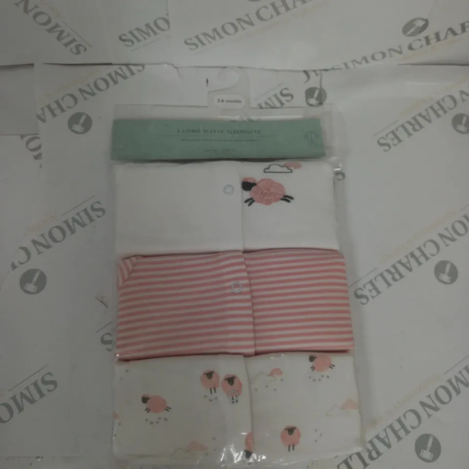 PACK OF 3 LONG SLEEVE SLEEPSUITS SIZE 3-6 MONTHS 