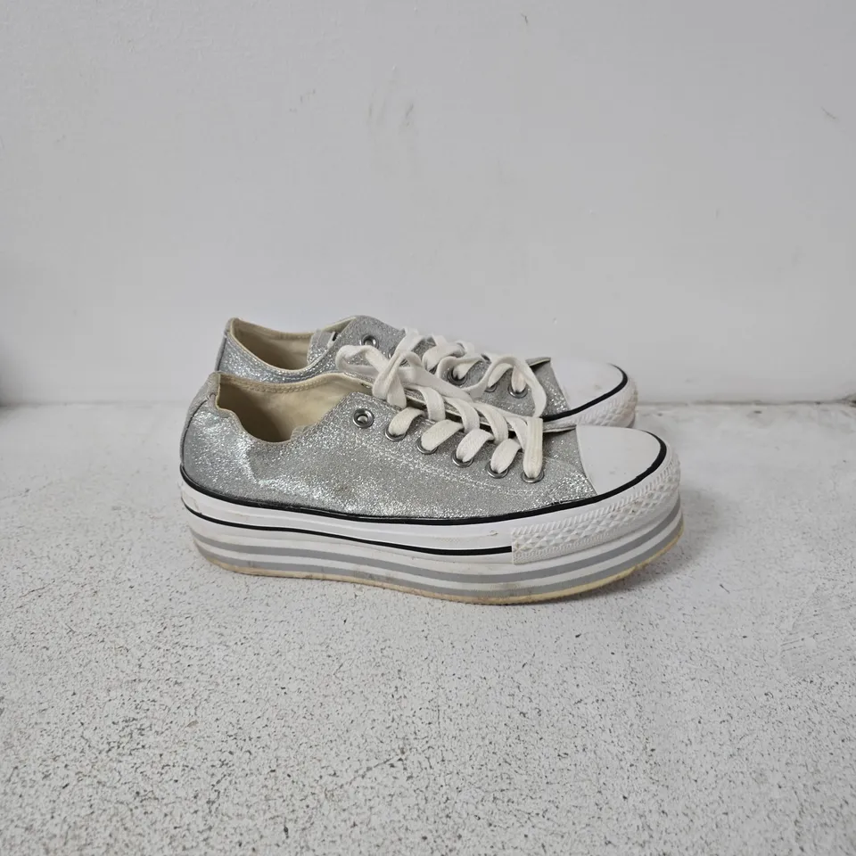 CONVERSE ALL STAR GLITTER PLATFORM SNEAKERS – SILVER (UK 5)