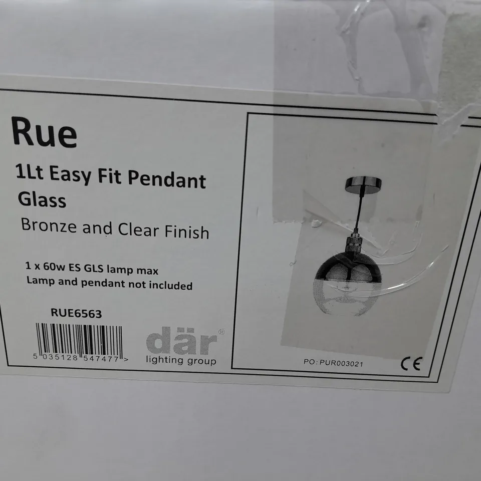 BOXED DAR LIGHTING RUE 1-LAMP EASY FIT PENDANT LIGHT - BRONZE AND CLEAR FINISH
