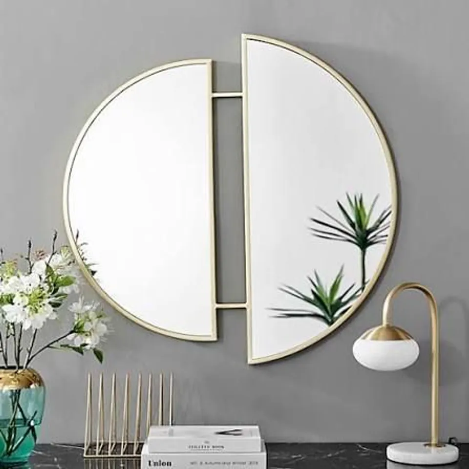 BOXED CRESCENT GOLD ROUND WALL MIRROR - SECONDS