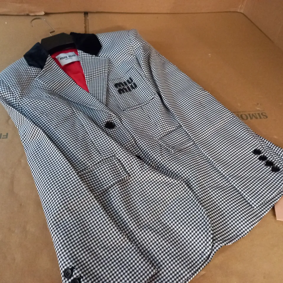MIU MIU BLACK/WHITE CHECK SUIT JACKET - M