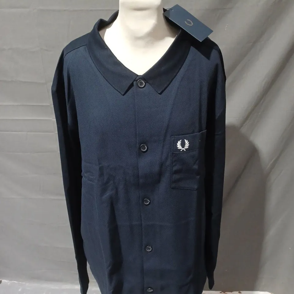 FRED PERRY PIQUE PANEL LONG SLEEVED SHIRT SIZE XXL