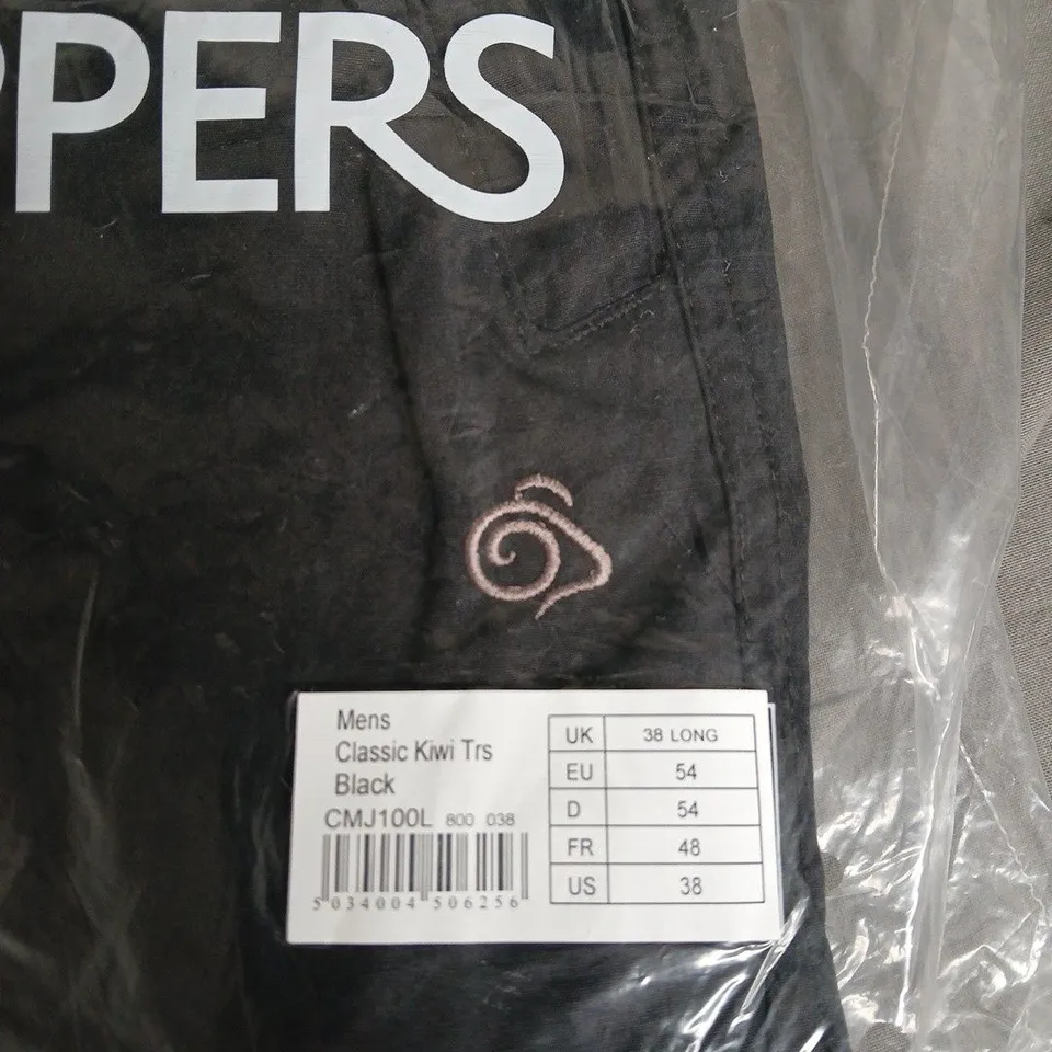 CRAGHOPPERS MENS CLASSIC KIWI TREK TROUSERS – BLACK, UK 38 LONG (EU 54)