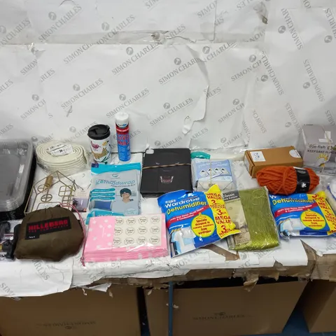 APPROXIMATELY 20 ASSORTED HOUSEHOLD ITEMS TO INCLUDE CANDLE HOLDER HOUSE, WARDROBE DEHUMIDIFIER, AND INSTANT GRAB GAP NAIL SAVE ETC.