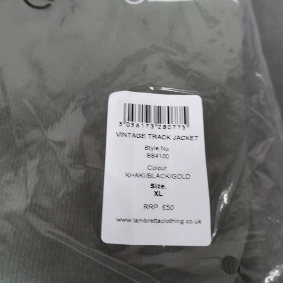 LAMBRETTA VINTAGE TRACK JACKET – KHAKI/BLACK/GOLD – XL