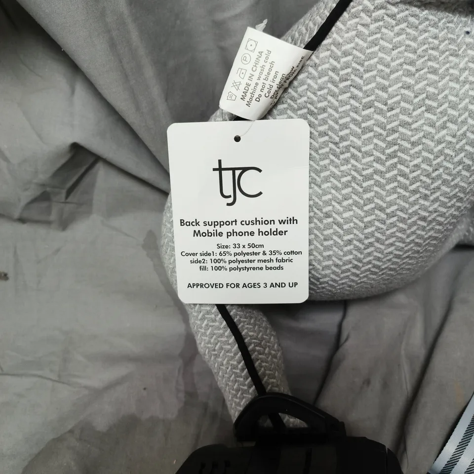 TYC BACK SUPPORT CUSHION WITH MOBILE PHONE HOLDER – 33 X 50 CM, GREY