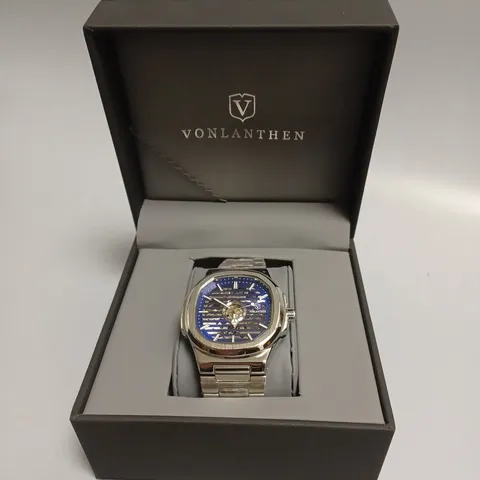 MENS VONLANTHEN AUTOMATIC WATCH β SKELETON DIAL β STAINLESS STEEL STRAP β GLASS EXHIBITION BACK CASE