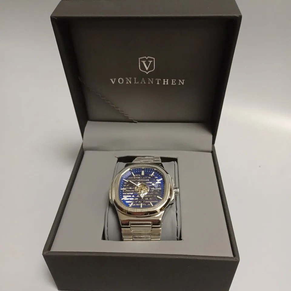 MENS VONLANTHEN AUTOMATIC WATCH – SKELETON DIAL – STAINLESS STEEL STRAP – GLASS EXHIBITION BACK CASE