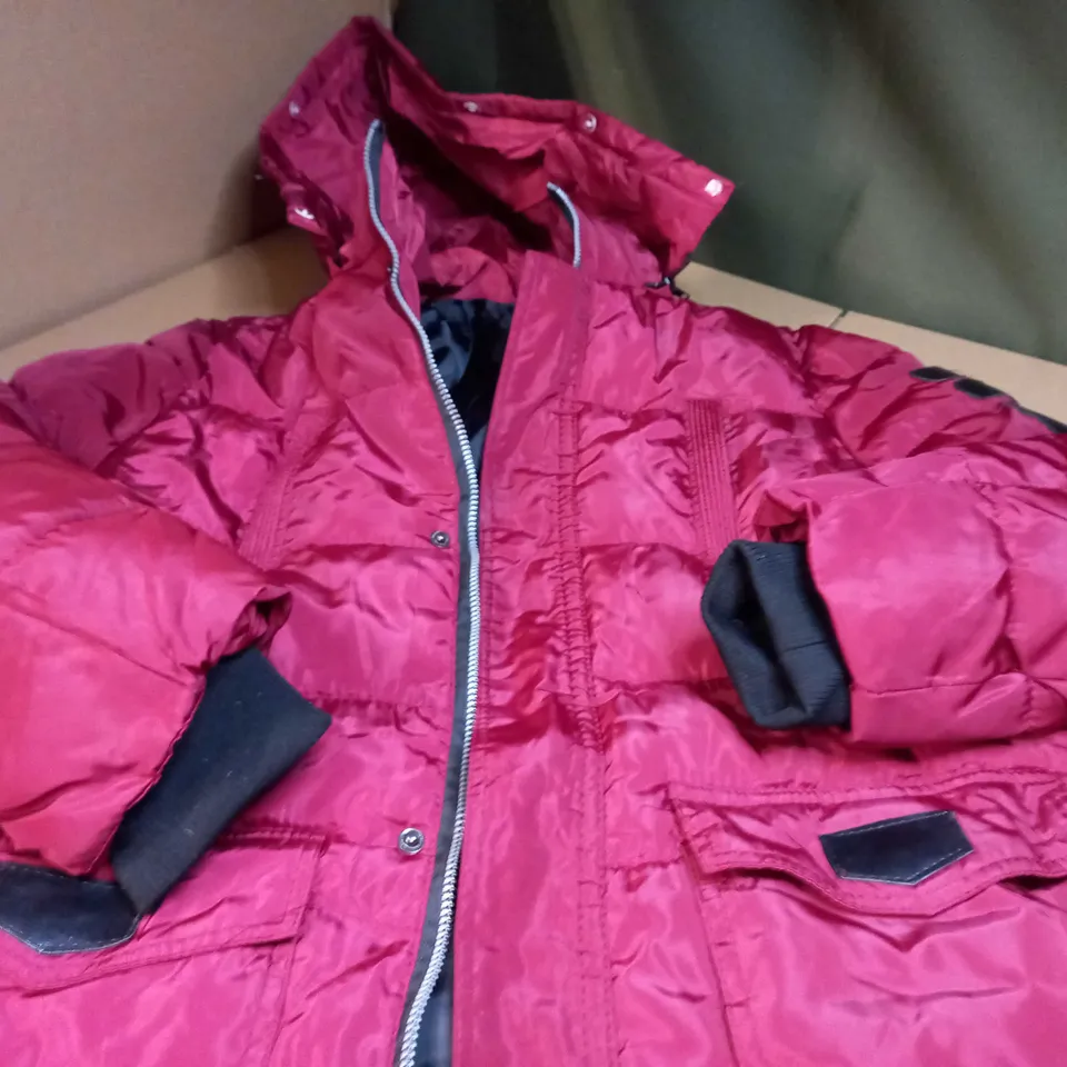DESIGNER DEEP RED PADDED/HOODED COAT