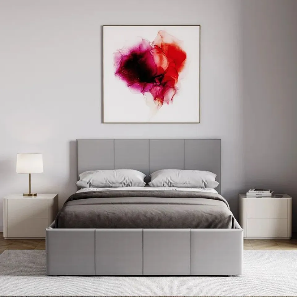 BOXED WILNA UPHOLSTERED OTTOMAN BED, UKFR CERTIFIED - GREY (3 BOXES)