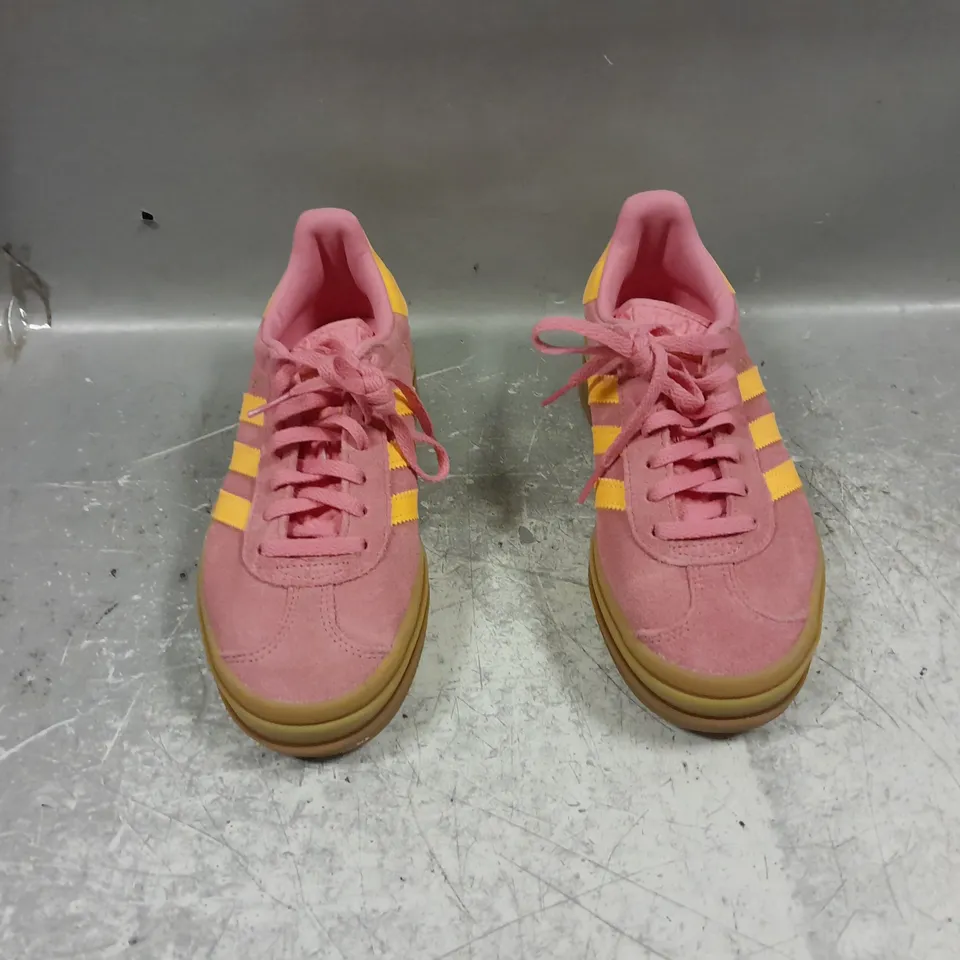 UNBOXED PAIR OF ADIDAS GAZELLE STACK PINK/YELLOW UK 3.5