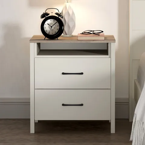 BOXED GIANNI 2 DRAWER BEDSIDE TABLE - DUSTY GREY OAK (1 BOX)