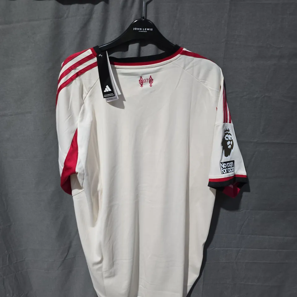 ADIDAS LIVERPOOL FC FOOTBALL SHIRT – WHITE WITH RED TRIM, OFFICIAL LICENSED PRODUCT
