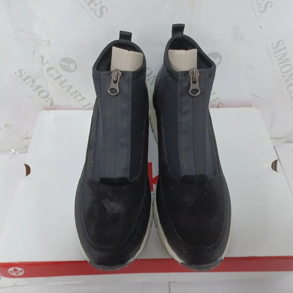 BOXED PAIR OF RIEKERS HIGH TOP TRAINERS IN BLACK - SIZE 40