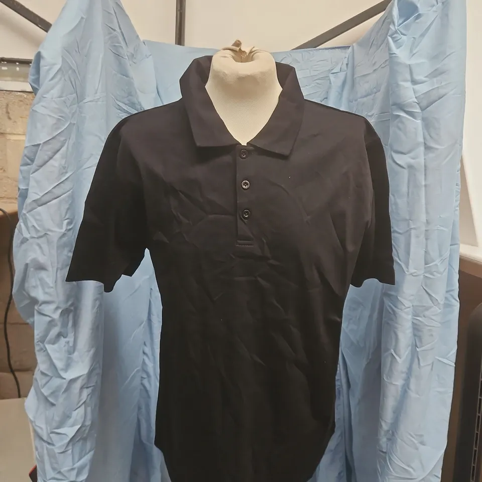 ARNE MERCERISED INTERLOCK BUTTON POLO SHIRT – BLACK, SIZE M 