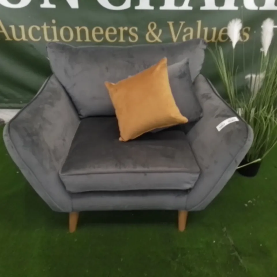 DESIGNER PERTH GREY VELVET ARM CHAIR