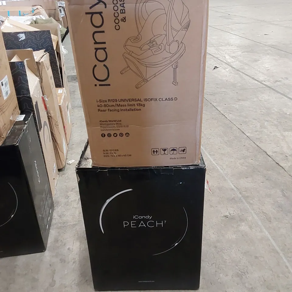 BOXED ICANDY PEACH 7 STROLLER AND CAR SEAT WITH BASE - DARK GREY (2 BOXES)