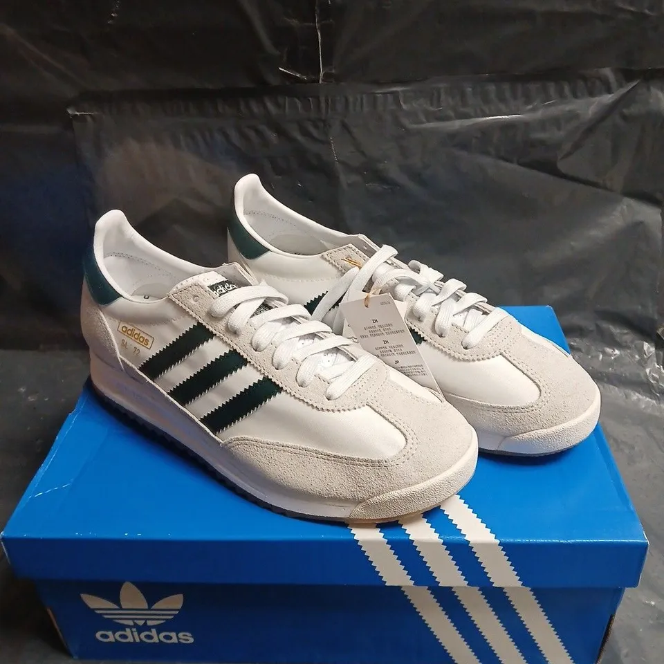 ADIDAS SL72 SNEAKERS – WHITE WITH DARK GREEN THREE-STRIPES UK SIZE 8.5