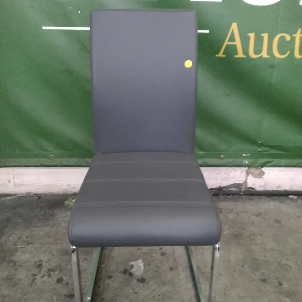 PERTH GREY LEATHER DINING CHAIR WITH CHROME LEGS