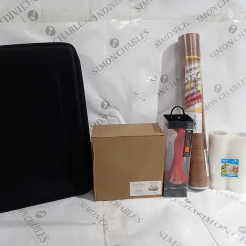 BOX OF APPROXIMATELY 8 ASSORTED ITEMS TO INCLUDE - PETIT CHERI KEEPSAKE BOX - SELF ADHESIVE WALLPAPER RACCOLTA PLASTIC - SEALER BAGS ECT 