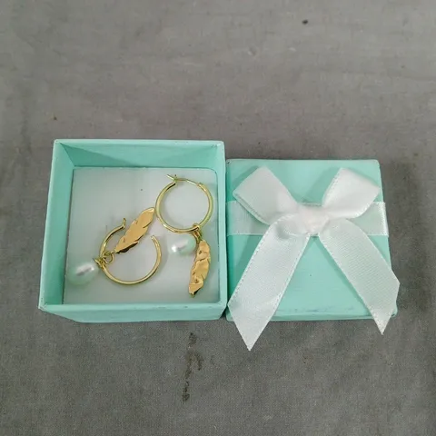 GOLD PLATED STERLING SILVER LEAF HOOP EARRINGS