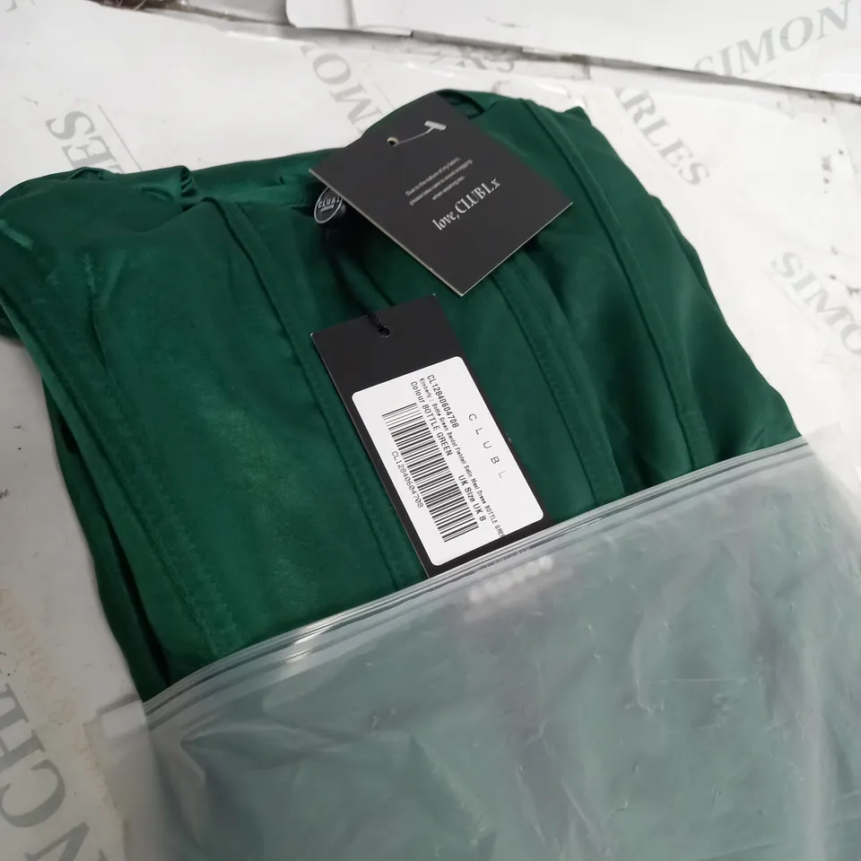 BOTTLE GREEN BACKLESS RUCHED FISHTAIL CAMI MAXI DRESS - size 8