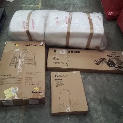 PALLET CONTAINING ASSORTED PRODUCTS INCLUDING: MULTIFUNCTIONAL BASSINET, MATTRESSES, TOILET SEAT, GARMENT RACK ECT