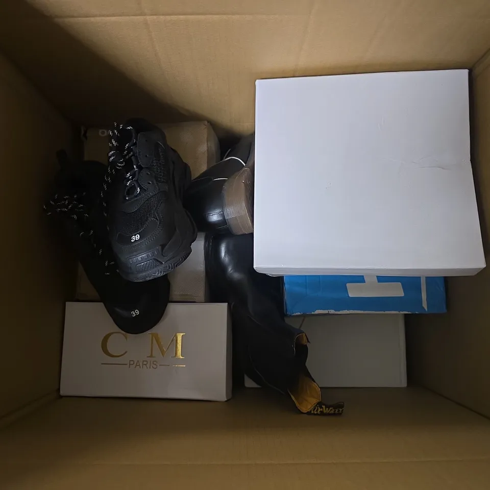 BOX OF APPROXIMATELY 12 PAIRS OF ASSORTED SHOES IN VARIOUS COLOUR, STYLES AND SIZES - COLLECTION ONLY 