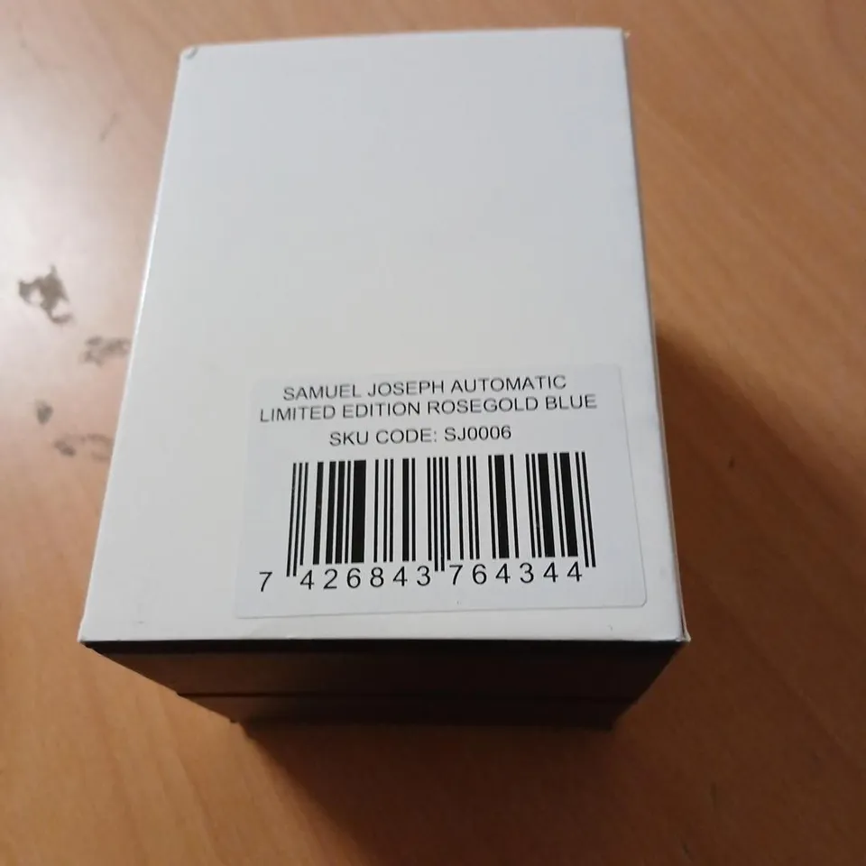 SAMUEL JOSEPH AUTOMATIC LIMITED EDITION ROSE GOLD BLUE WATCH – BOXED