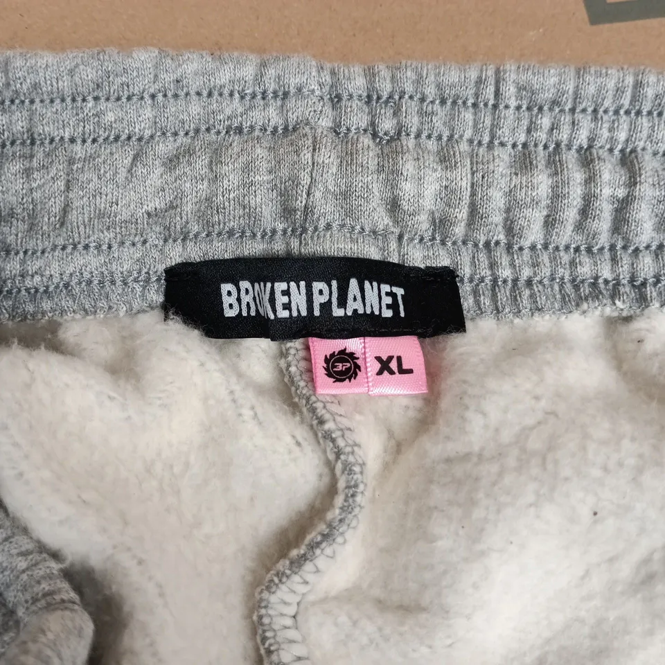 Broken Planet Grey Sweat Shorts – Men's XL, Elastic Waist, Fleece-Lined