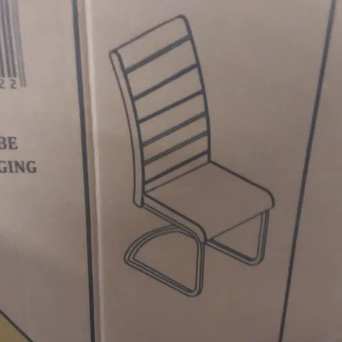 BOXED SET OF 4 AUNESTY FAUX LEATHER DINING CHAIRS - GREY UPHOLSTERY WITH CHROME BASE (2 BOXES)