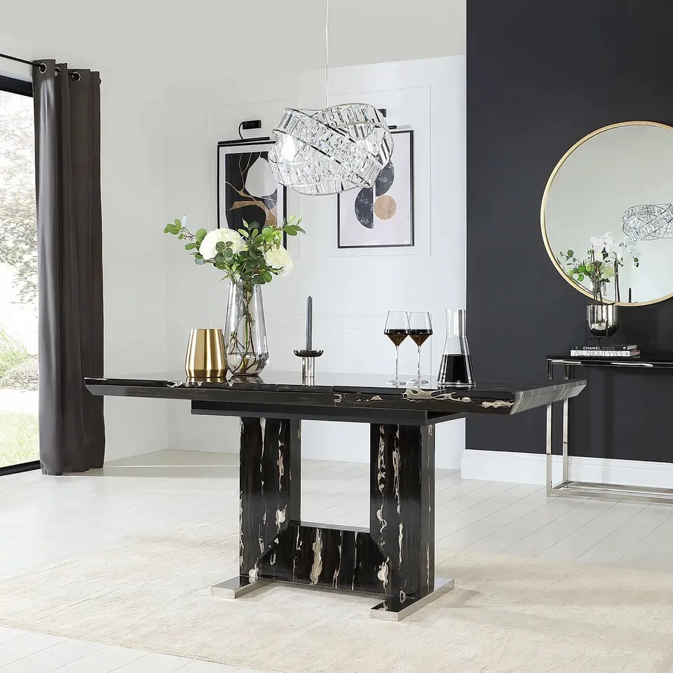 BOXED DESIGNER FLORENCE BLACK MARBLE 120-160 cm EXTENDING DINING TABLE (2 BOXES)