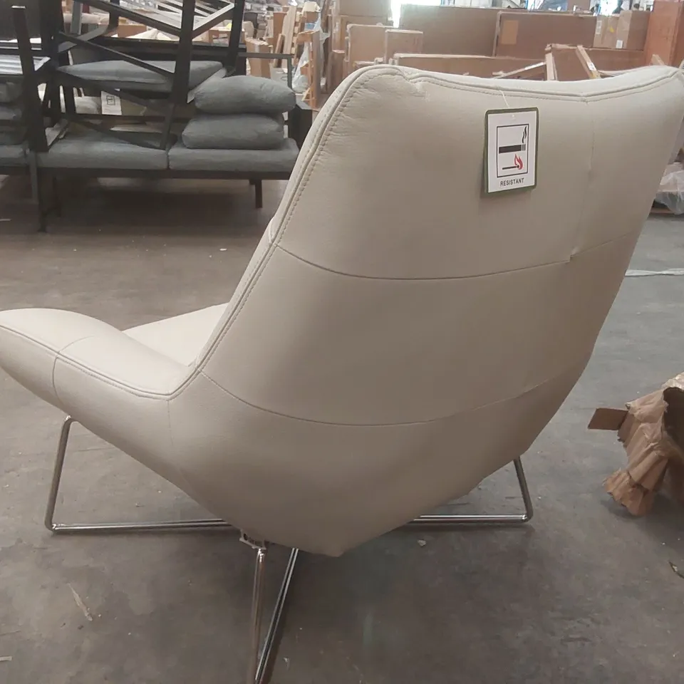 DANETTI CANIO NATURAL GREY LEATHER AND BRUSHED STEEL ACCENT CHAIR