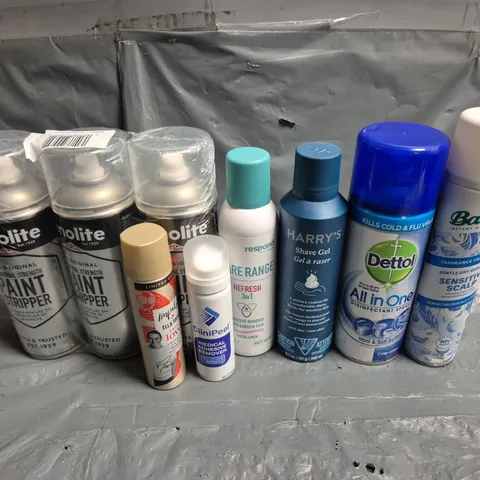 APPROXIMATELY 10 ASSORTED AEROSOLS TO INCLUDE DETTOL, BATISTE AND SHAVING GEL