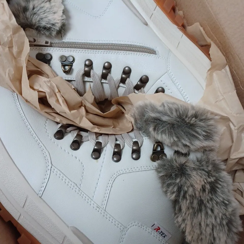 BOXED RIEKER REVOLUTION HIKER BOOTS, OFF WHITE - SIZE 5