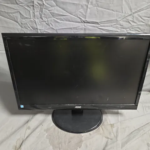 AOC COMPUTER MONITOR – BLACK LCD ON ROUND STAND. NO POWER PACK INCLUDED