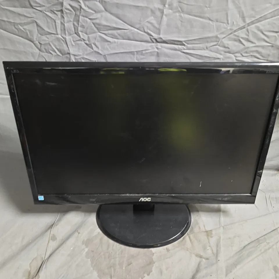 AOC COMPUTER MONITOR – BLACK LCD ON ROUND STAND. NO POWER PACK INCLUDED